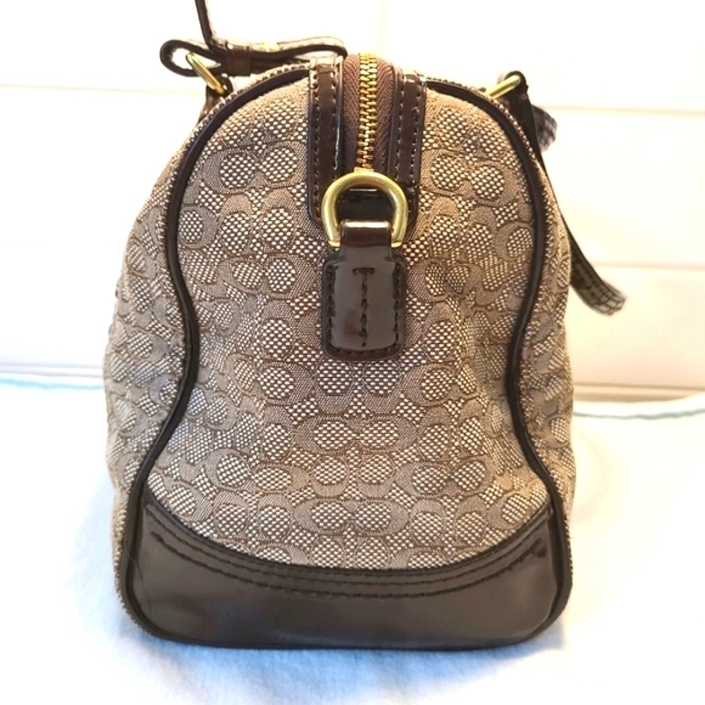 Coach Mini C Oxford Signature East West Satchel Khaki Canvas Mahogany Leather - Picture 9 of 15